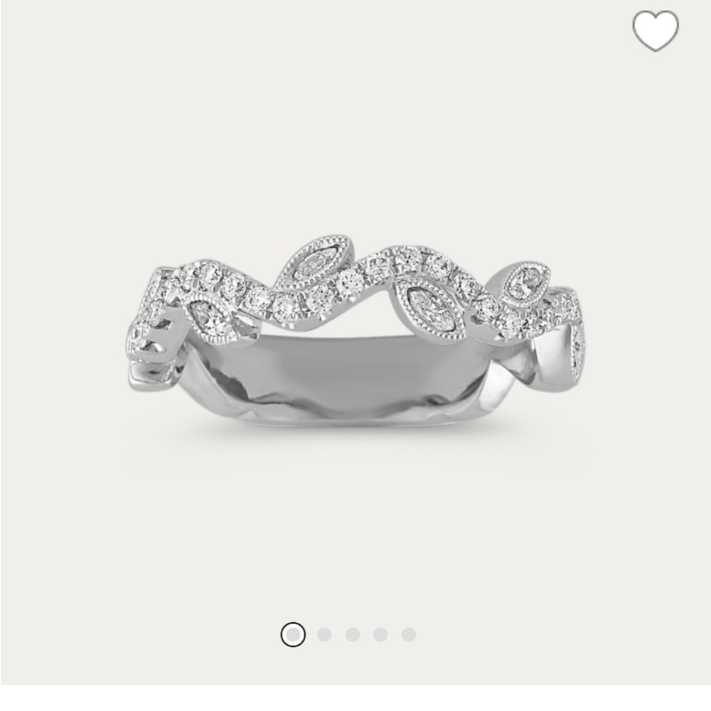 Wedding Diamond Band Leaf design White Gold Ring